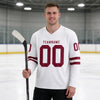 Custom White - Crimson Triple Stripes Hockey Jersey – worn by a man