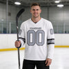 Custom White - Gray - Steel Gray Triple Stripes Hockey Jersey – worn by a man