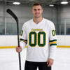 Custom White - Green - Gold Triple Stripes Hockey Jersey – worn by a man