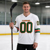 Custom White - Green - Orange Triple Stripes Hockey Jersey – worn by a man