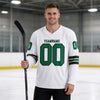 Custom White - Kelly Green - Black Triple Stripes Hockey Jersey – worn by a man