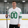 Custom White - Kelly Green Triple Stripes Hockey Jersey – worn by a man