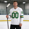 Custom White - Kelly Green - Old Gold Triple Stripes Hockey Jersey – worn by a man