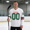 Custom White - Kelly Green - Red Triple Stripes Hockey Jersey – worn by a man