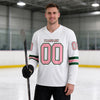 Custom White - Medium Pink - Green Triple Stripes Hockey Jersey – worn by a man