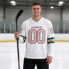 Custom White - Medium Pink - Kelly Green Triple Stripes Hockey Jersey – worn by a man