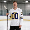 Custom Gold - Navy - White Triple Stripes Hockey Jersey – worn by a man