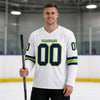 Custom White - Navy - Neon Green Triple Stripes Hockey Jersey – worn by a man