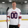 Custom White - Navy - Red Triple Stripes Hockey Jersey – worn by a man