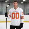 Custom White - Orange - Gray Triple Stripes Hockey Jersey – worn by a man