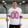 Custom White - Pink - Green Triple Stripes Hockey Jersey – worn by a man