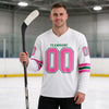 Custom White - Pink - Kelly Green Triple Stripes Hockey Jersey – worn by a man