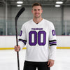 Custom White - Purple - Black Triple Stripes Hockey Jersey – worn by a man
