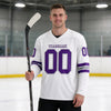 Custom White - Purple - Gray Triple Stripes Hockey Jersey – worn by a man