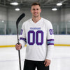 Custom White - Purple - Light Blue Triple Stripes Hockey Jersey – worn by a man