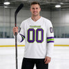 Custom White - Purple - Neon Green Triple Stripes Hockey Jersey – worn by a man