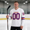 Custom White - Purple - Orange Triple Stripes Hockey Jersey – worn by a man