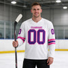 Custom White - Purple - Pink Triple Stripes Hockey Jersey – worn by a man