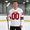 Custom White - Red - Black Triple Stripes Hockey Jersey – worn by a man