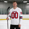 Custom White - Red - Navy Triple Stripes Hockey Jersey – worn by a man