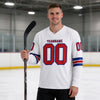 Custom White - Red - Royal Triple Stripes Hockey Jersey – worn by a man