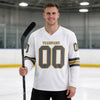 Custom White - Steel Gray - Old Gold Triple Stripes Hockey Jersey – worn by a man