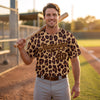 Custom Brown - Old Gold Leopard Print Baseball Jersey – worn by a man