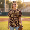 Custom Brown - Old Gold Leopard Print Baseball Jersey – worn by a woman