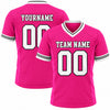 Custom Hot Pink - White - Black Classic Stripes Pink Football Jersey – front and back view