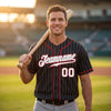 Custom Black - Gray - White - Red Pinstripe Baseball Jersey – worn by a man