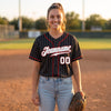 Custom Black - Gray - White - Red Pinstripe Baseball Jersey – worn by a woman
