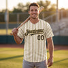 Custom Cream - Black - Old Gold Pinstripe Baseball Jersey – worn by a man
