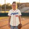 Custom Cream - Black - Red - Royal - White Pinstripe Baseball Jersey Blue – worn by a woman