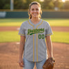 Custom Gray - Green - Old Gold Pinstripe Baseball Jersey – worn by a woman