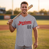 Custom Gray - Black - Red - White Pinstripe Baseball Jersey – worn by a man