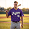 Custom Purple - Gray - Black - White Pinstripe Baseball Jersey – worn by a man