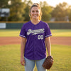 Custom Purple - Gray - Black - White Pinstripe Baseball Jersey – worn by a woman