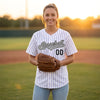 Custom White - Purple - Black - Gray Pinstripe Baseball Jersey – worn by a woman
