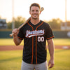Custom Black - White - Royal - Orange Piped Baseball Jersey – worn by a man