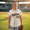 Custom Cream - Black - Old Gold Piped Baseball Jersey – worn by a woman