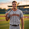 Custom Gray - Black - Orange - Old Gold Piped Baseball Jersey – worn by a man