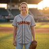 Custom Gray - Black - Orange - Old Gold Piped Baseball Jersey – worn by a woman