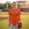 Custom Orange - Black - Cream - Old Gold Piped Baseball Jersey – worn by a woman