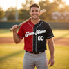 Custom Black - White - Red - Gray Split Color Baseball Jersey – worn by a man