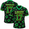 Custom Black - Kelly Green - Gold 3D Clover St Patrick's Day Football Jersey – front and back view
