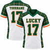 Custom White - Green - Orange Irish Plaid St Patrick's Day Football Jersey – front and back view