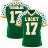 Custom Kelly Green - White - Gold Shamrock St Patrick's Day Football Jersey – front and back view