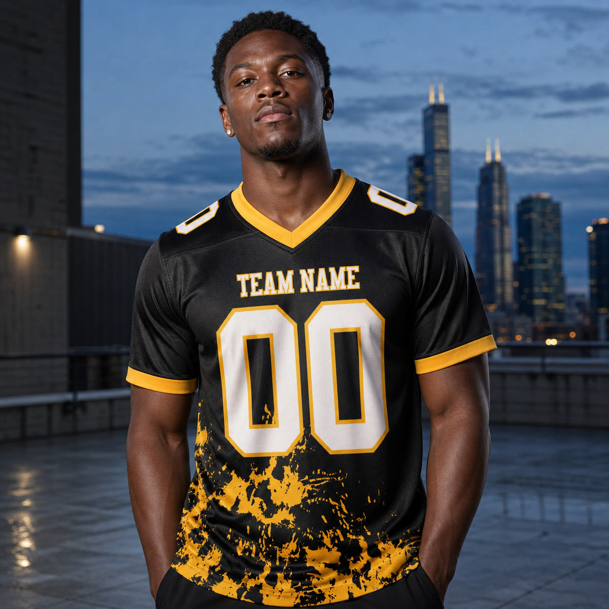 Person wearing a Pro Fan Lab game-day short-sleeve jersey