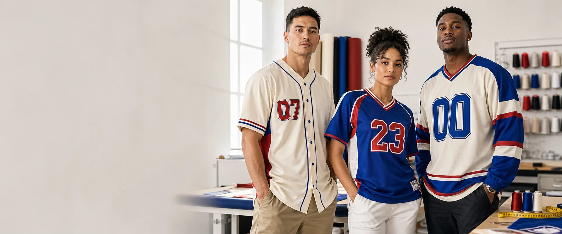 Original personalized jersey designs in a professional customization studio